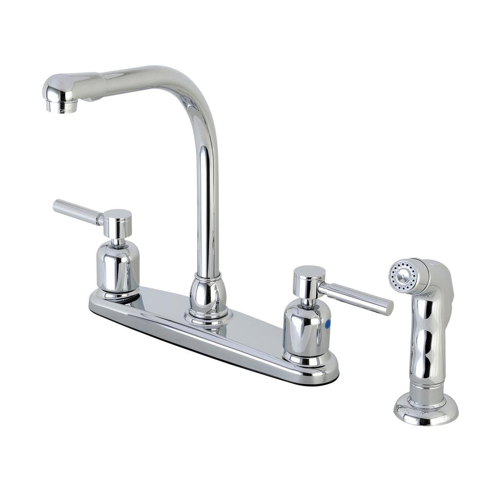 Modern 2-Handle High Arc Standard Kitchen Faucet with Side Sprayer in Chrome