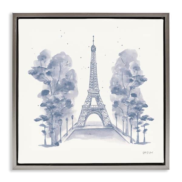 Stupell Industries Eiffel Tower Watercolor by Yvette St. Amant Gray Floater Frame Architecture Graphic Art Print 25 in. x 25 in.