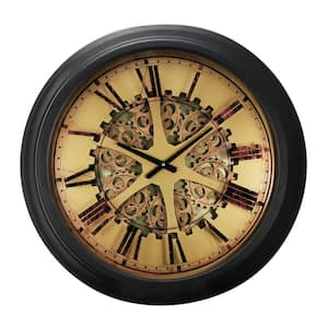 Black, Gold Classic Gears Wall Clock