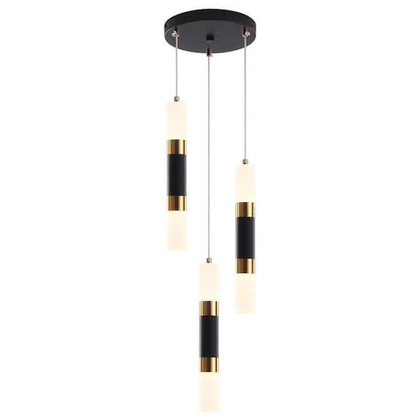 21-Watt 5-Light Black Pendant Light with Cylinder Acrylic Shades, Industrial Kitchen Island Lighting for Dining Room