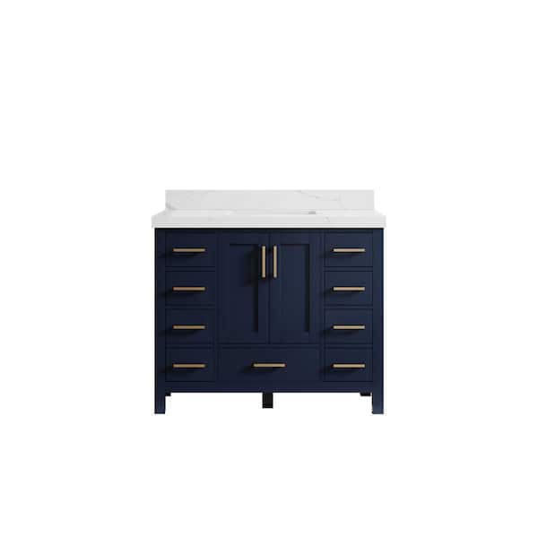 Willow Collections Malibu 42 in. W x 22 in. D x 36 in. H Bath Vanity in Navy Blue with 2 in. Calacatta Quartz Top