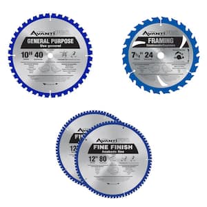 7-1/4 in. x 24 Tooth Saw Blade, 10 in. x 40 Tooth Saw Blade and 2-Pack 12 in. x 80 Tooth Circular Saw Blades