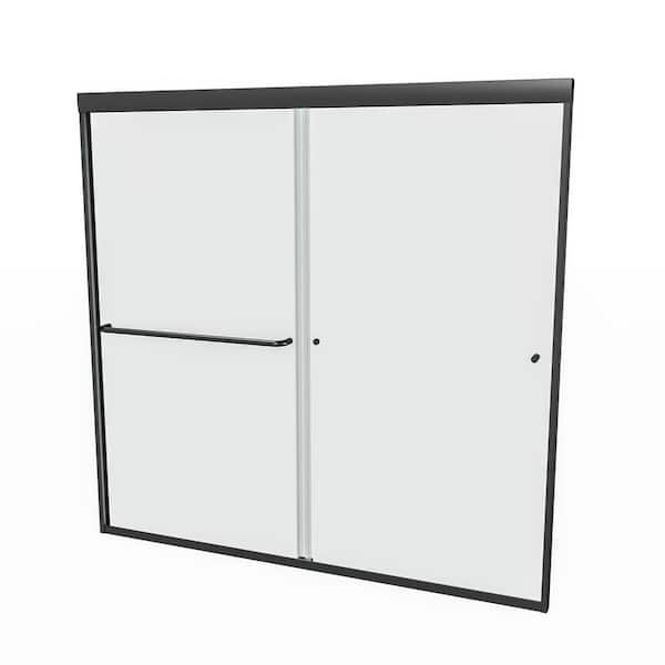 Boosicavelly 60 in. W x 58 in. H Sliding Tub Door in Matte Black with Tempered Glass