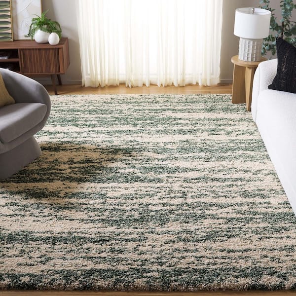 Hudson Shag Ivory/Green 8 ft. x 8 ft. Marble Square Area Rug