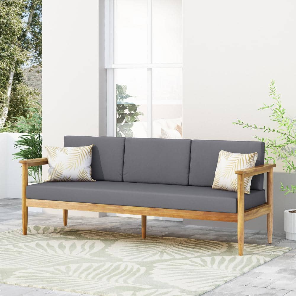Teak Wood Outdoor Sofa with Dark Gray Cushions