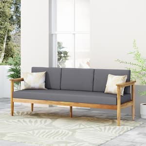 Daley Wood Outdoor Patio Counch with Dark Gray Cushions