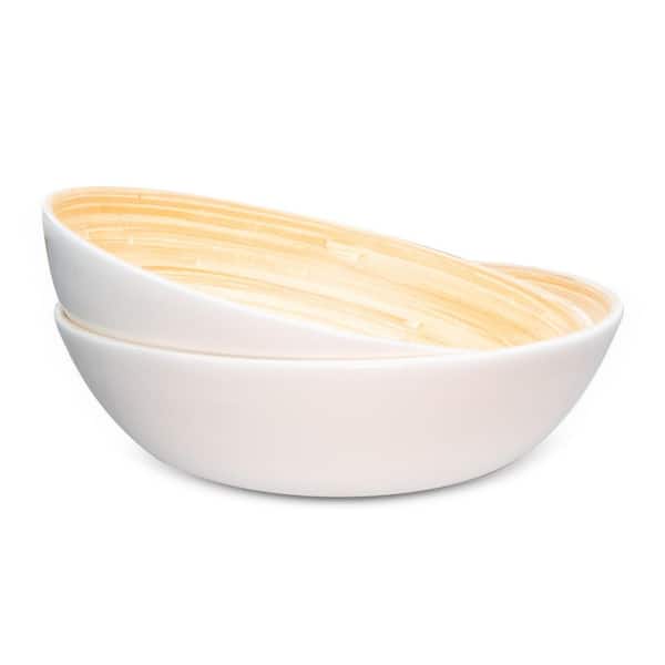 Lexa 12 in. 118 fl. oz. White Bamboo Serving Bowl (Set of 2)