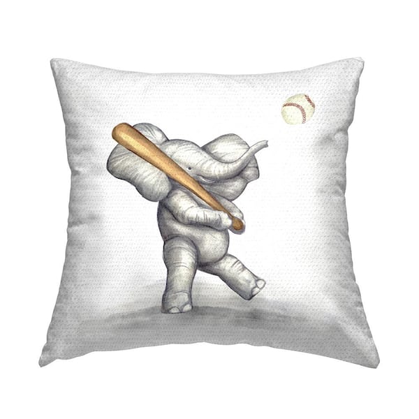 Stupell Industries Elephant Baseball Player Fun Animal Grey Square Outdoor Throw Pillow