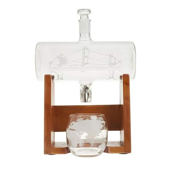 NutriChef 37 Oz. Home Bar Glass Barrel Whiskey Carafe Alcohol Decanter Set (2-Pack)
