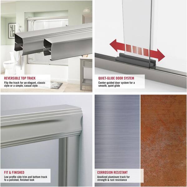 Delta Simplicity 60 In X 70 Semi Frameless Traditional Sliding Shower Door Chrome With Clear Glass 1117876 Chrome With Clear Glass, Sliding Shower Door Rail