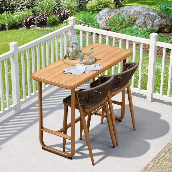 Modern Aluminum Low Back Rattan Bar Height Outdoor Bar Stool with Backrest and Brown Cushion (2-Pack)