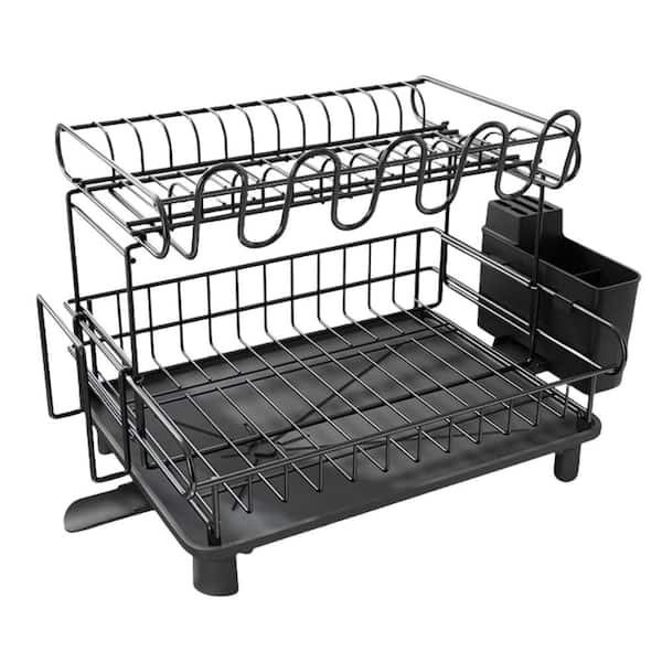 Numhew 2-Tier Large Dish Drying Rack, Stainless Steel Dish Rack with Drain Board, Utensil Holder and Chopping Board Rack