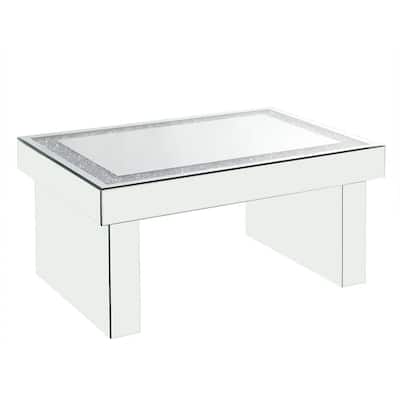 Noralie 35 in. Mirrored and Faux Diamonds Rectangle Glass Coffee Table