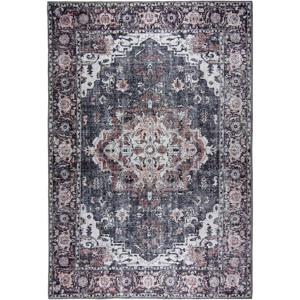 L'Baiet Scarlett Grey Distressed Washable 2 ft. x 3 ft. Scatter Rug