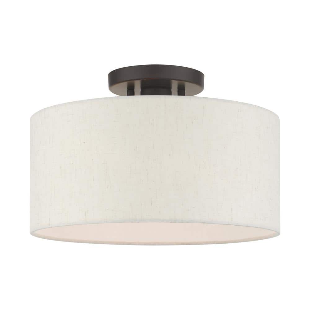 English Bronze Drum Shade Semi Flush Mount Light