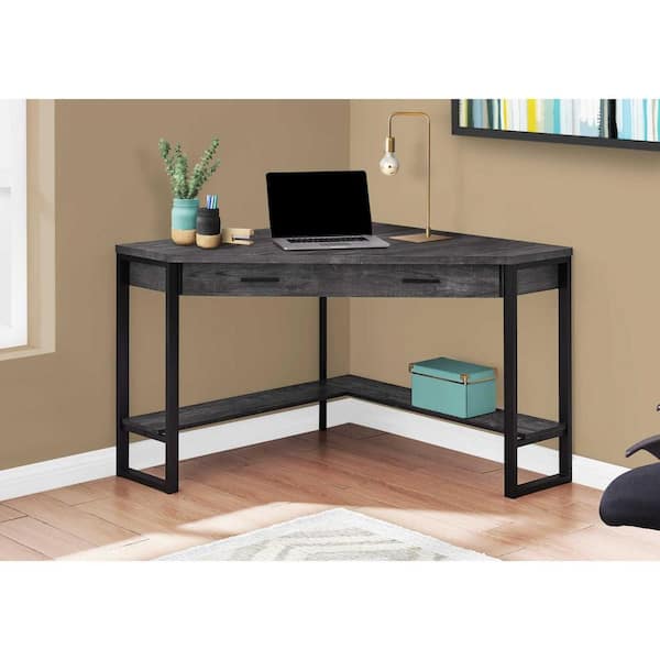 HomeRoots 42 in. Corner Black Metal 1-Drawer Computer Desks