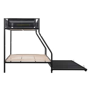 Twin over Full Metal Bunk Bed with Trundle No Box Spring Needed,Black