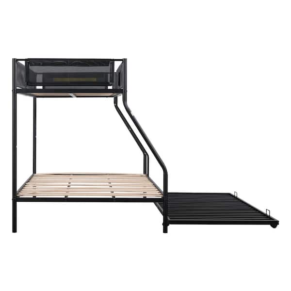 Polibi Twin over Full Metal Bunk Bed with Trundle No Box Spring Needed,Black