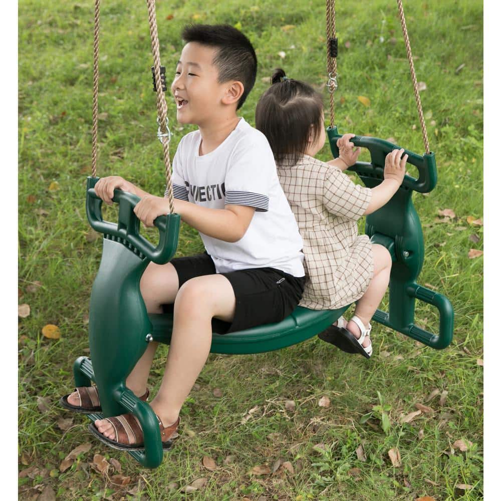 Green Plastic Dual Glider Swing with Handlebar and Footrest