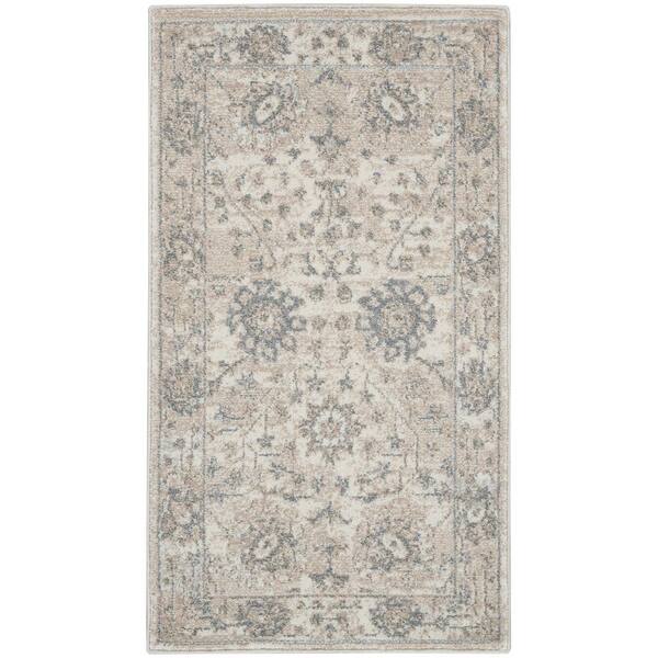 Kathy Ireland Home Moroccan Celebration Ivory/Sand 2 ft. x 4 ft. Bordered Traditional Kitchen Area Rug