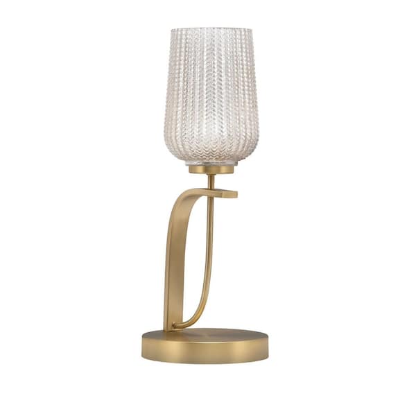 Unbranded Olympia 17.75 in. New Age Brass Piano Desk Lamp with Silver Textured Glass Shade