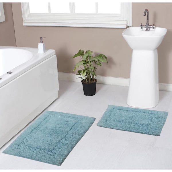 HOME WEAVERS INC Classy 100% Cotton Bath Rugs Set, 2-Piece Set(S+M), Aqua