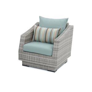 Cannes 5-Piece All-Weather Wicker Patio Club Chair and Ottoman Conversation Set with Bliss Blue Cushions