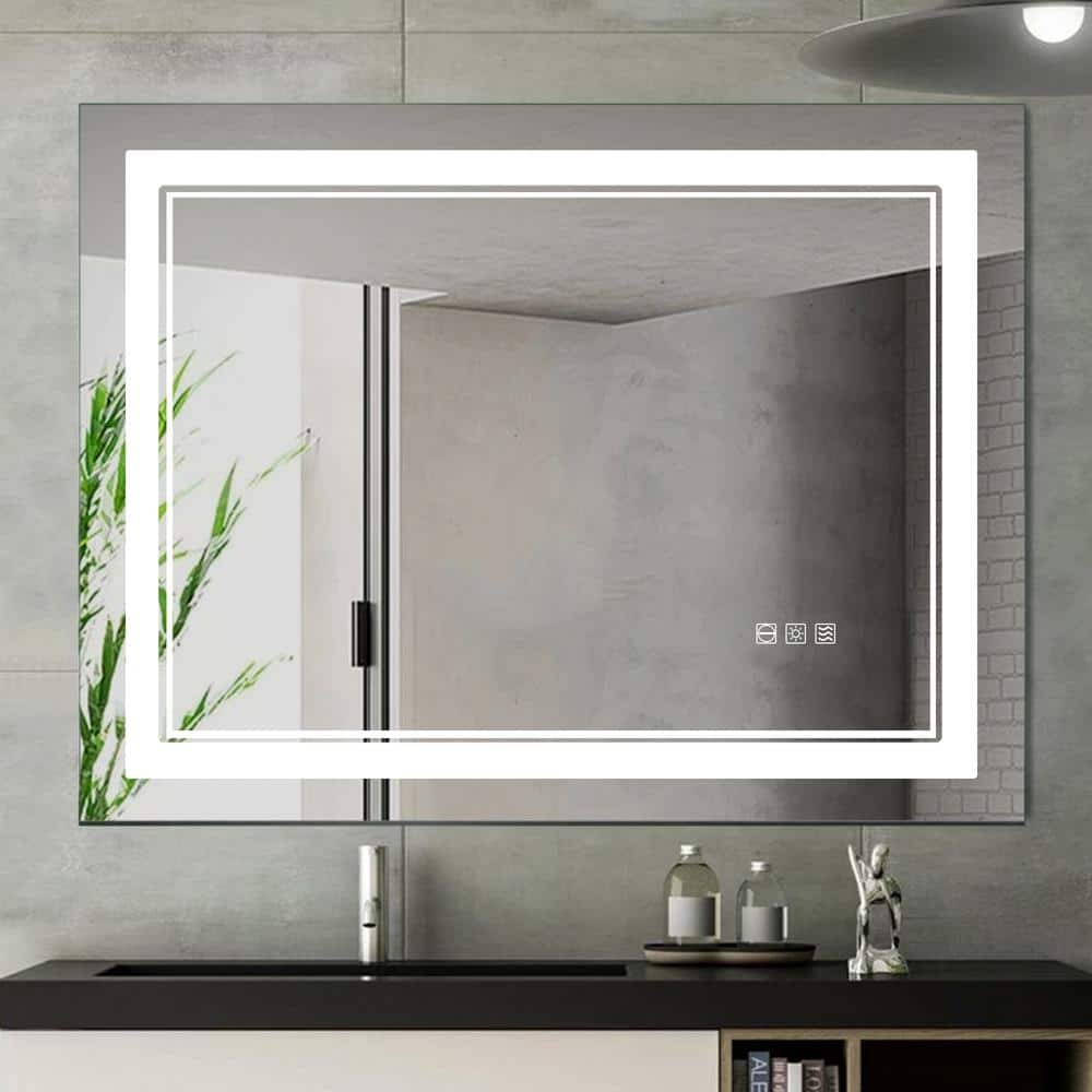 47 in. W x 24 in. H Large Rectangular Frameless Anti-Fog Wall Bathroom ...