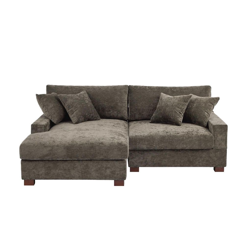 81.5 in. W Square Arm 2-Piece Chenille L-Shaped Modern Sectional Sofa in Camel