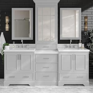 Stafford 85 in. W x 22 in. D x 89 in. H Double Bath Vanity in Grey with White Carrara Marble Tops and Mirrors