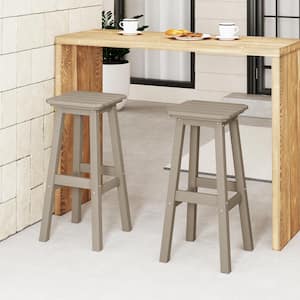 Laguna 29 in. HDPE Plastic All Weather Backless Square Seat Bar Height Outdoor Bar Stool in Weathered Wood, (Set of 2)