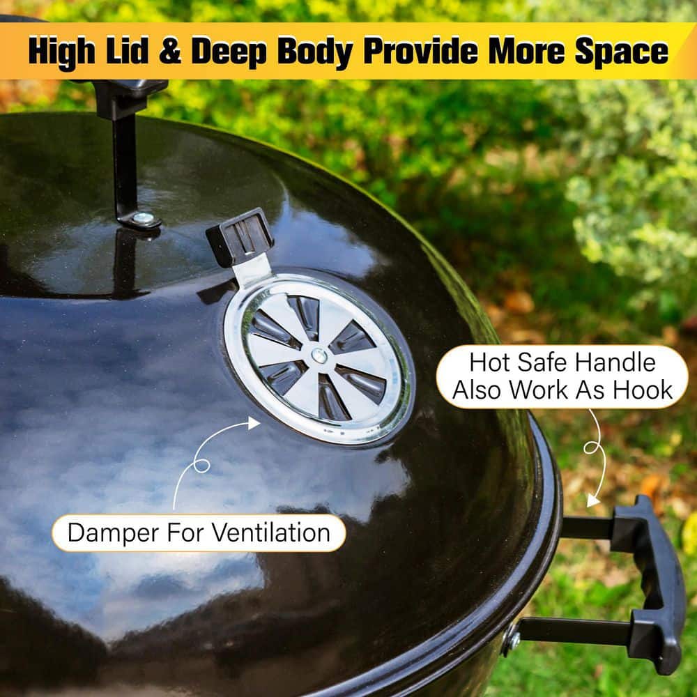 22-Inch Black Porcelain-Enameled Kettle Charcoal Grill with Wheels