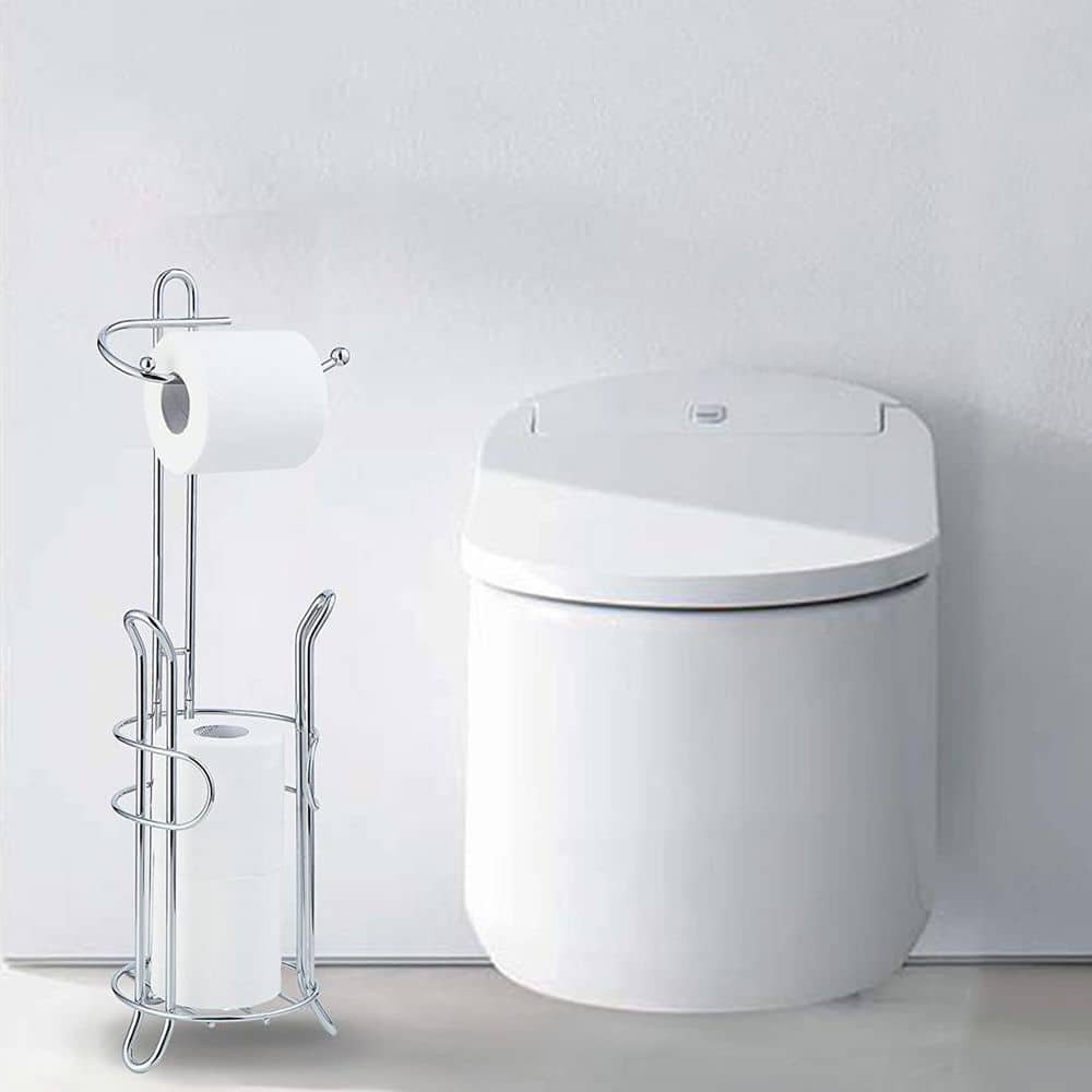 Silver Chrome Freestanding Toilet Paper Holder with Storage