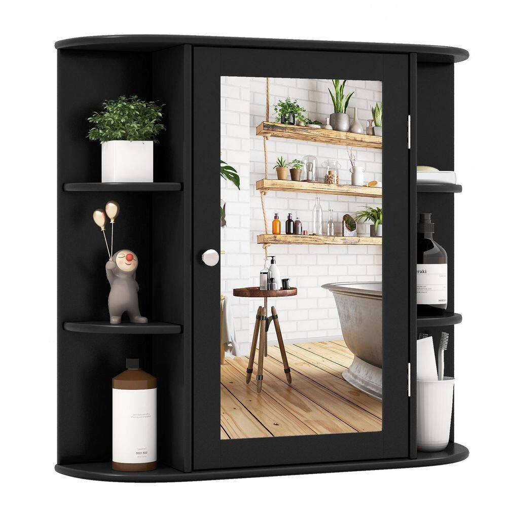26 in. W x 25 in. H Rectangular Black MDF Surface Mount Medicine Cabinet with Mirror and Open Storage Shelves price history on PriceWatchPro