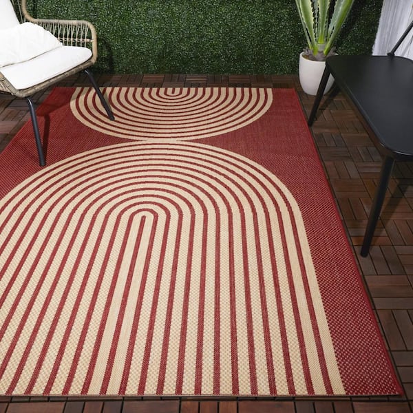 Cerise Red 5 ft. 3 in. x 7 ft. Geometric Indoor/Outdoor Area Rug