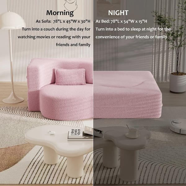Harper & Bright Designs Convertible 78 in. Pink Teddy Fabric