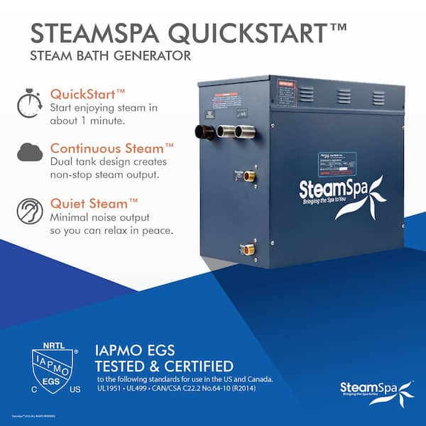 Oasis Series 10.5kW Steam Bath Generator Package with Continuous Steam and Quick Start Technology in Polished Chrome