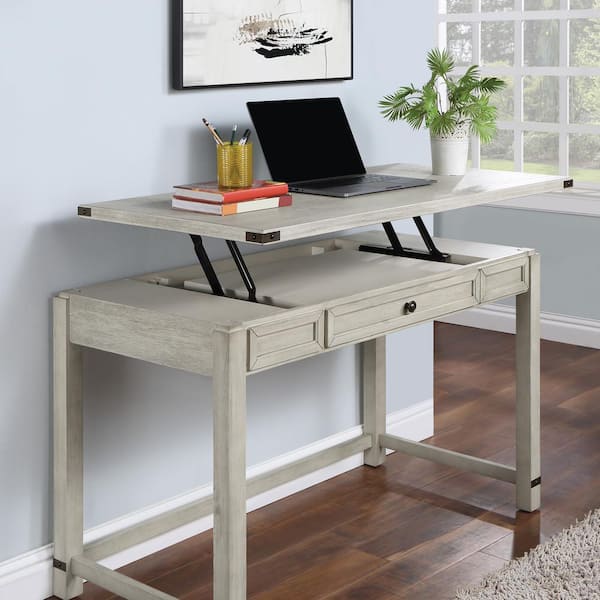 Baton Rouge Engineered Wood Sit-to-Stand L-Desk in Champagne Oak Finish