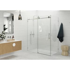56 in. W x 78 in. H Rectangular Sliding Frameless Corner Shower Enclosure in Chrome with Clear Glass