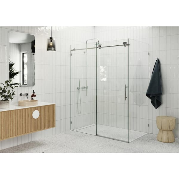 Glass Warehouse 60 in. W x 78 in. H Rectangular Sliding Frameless Corner Shower Enclosure in Chrome with Clear Glass