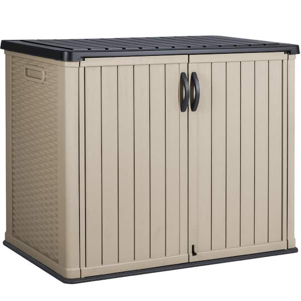 Tozey 4 ft. x 2 ft. x 3 ft. 150 Gal. Champagne Horizontal Resin Storage Deck Box with Shelves