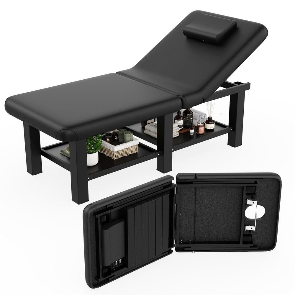 75 in. Black PU Leather Stationary Massage Table Folding Bed with Backrest, Heavy-Duty Metal Frame for Spa & Therapy price history on PriceWatchPro