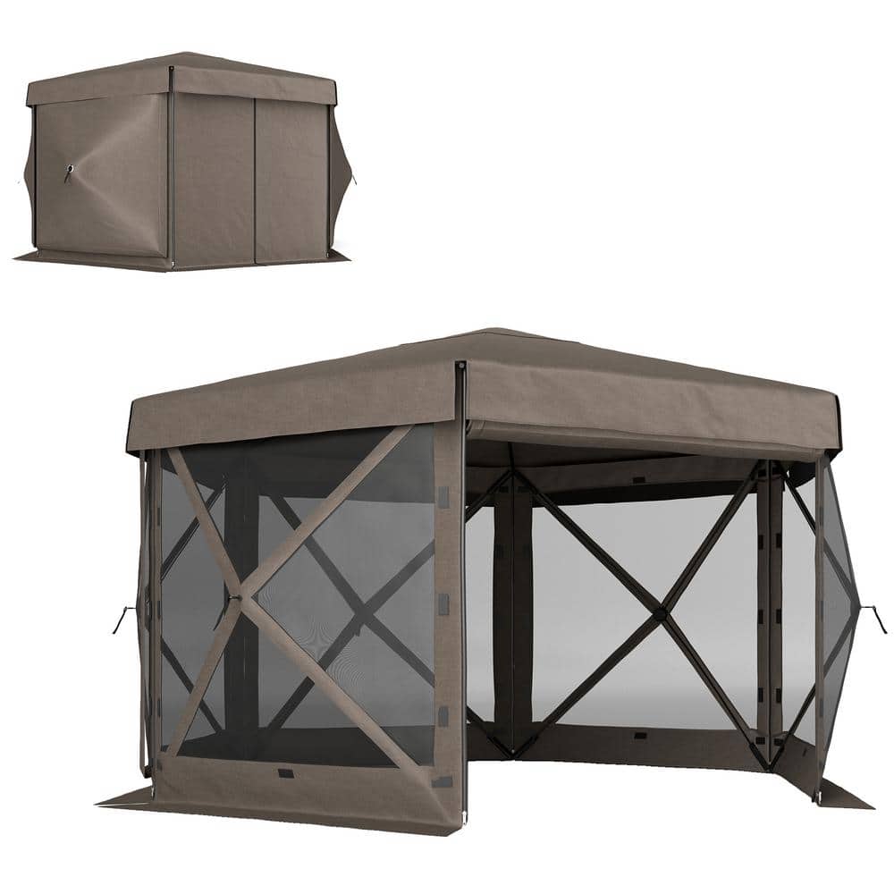 12 ft. x 12 ft. Hexagonal Pop Up Gazebo with 5 Sidewalls, Portable Outdoor 