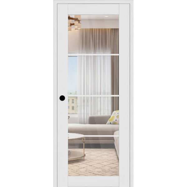 Paola 4 Lite DIY-Friendly 24 in. x 96 in. Right-Handed Clear Glass Bianco Noble Composite Single Prehung Interior Door