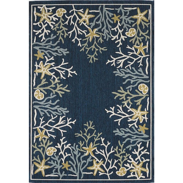 LOOMAKNOTI Rantalixo Blue/Green 3 ft. 3 in. x 5 ft. 3 in. Coral Polypropylene Area Rug