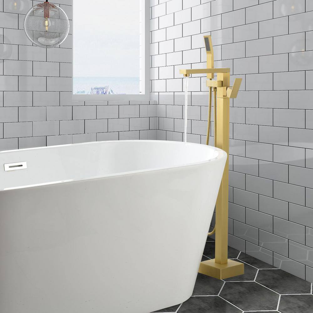 Brushed Gold Freestanding Tub Faucet with Hand Shower