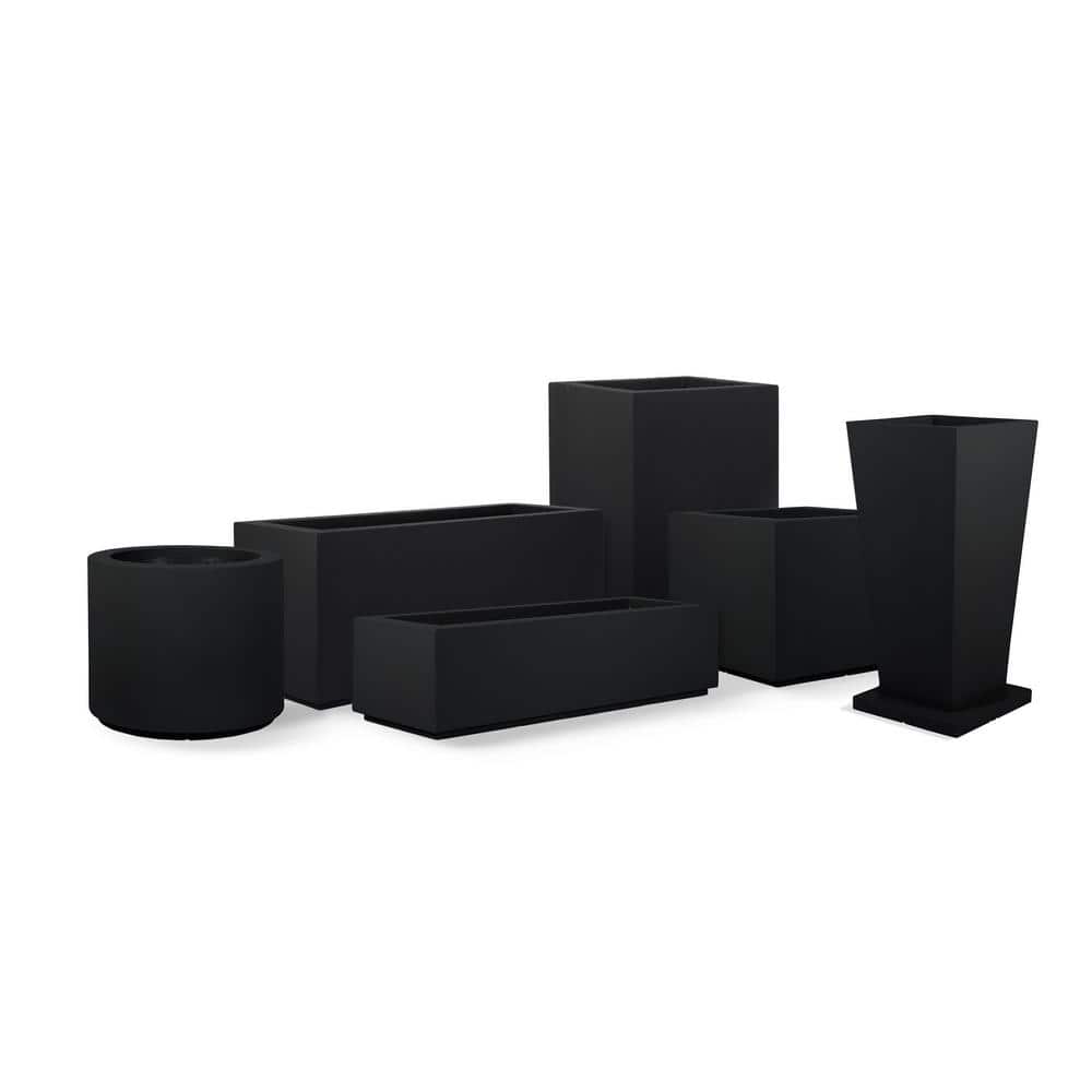 Black Tall Modern Composite Outdoor Planter, 18" x 23" x 30"