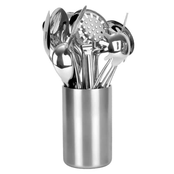 12-Piece Silver 304 Stainless Steel Kitchen Utensil and Tool Set with Countertop Storage Holder