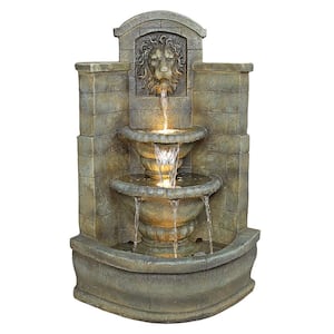 Saint Remy Lion Stone Bonded Resin Corner Fountain