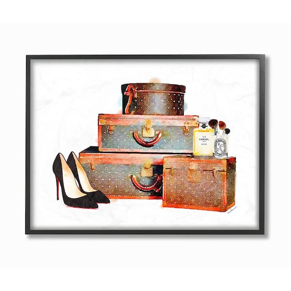 Stupell Industries 16 in. x 20 in. "Fashion Travel Luggage Set with Stilettos and Makeup" by Artist Amanda Greenwood Framed Wall Art